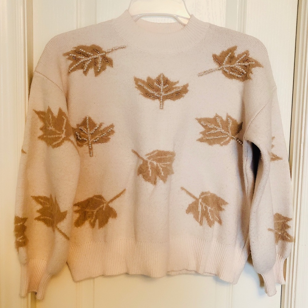 Pearled maple leaf acrylic sweater